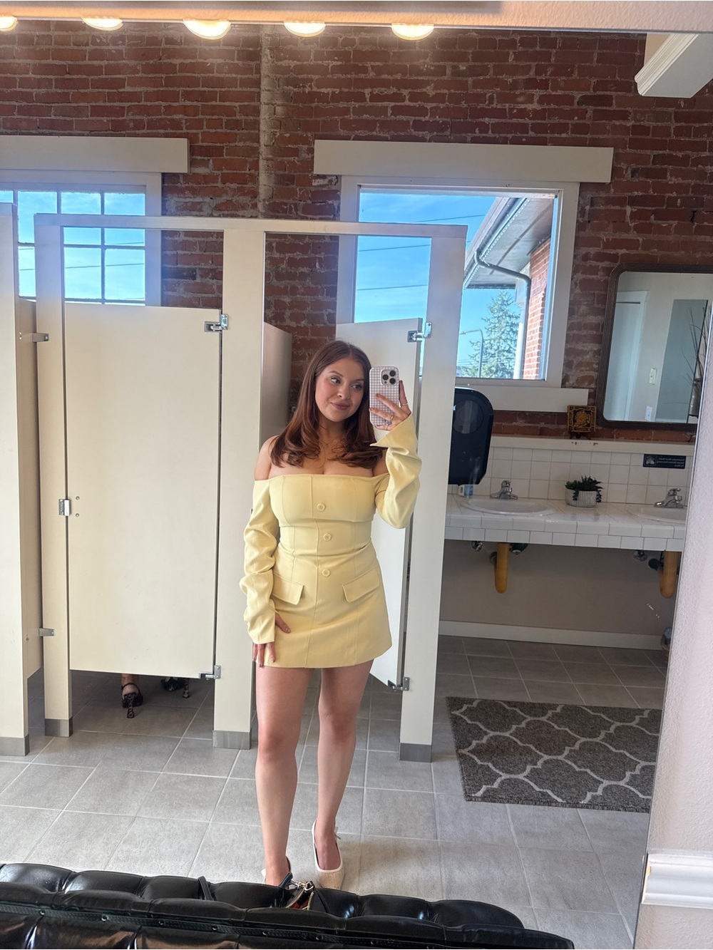 Peppermayo Pale Yellow Off-Shoulder Mini Dress